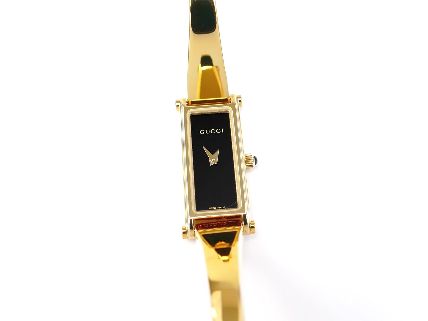Gucci 1500 L Black Dial on 18k Gold Plated Bangle
