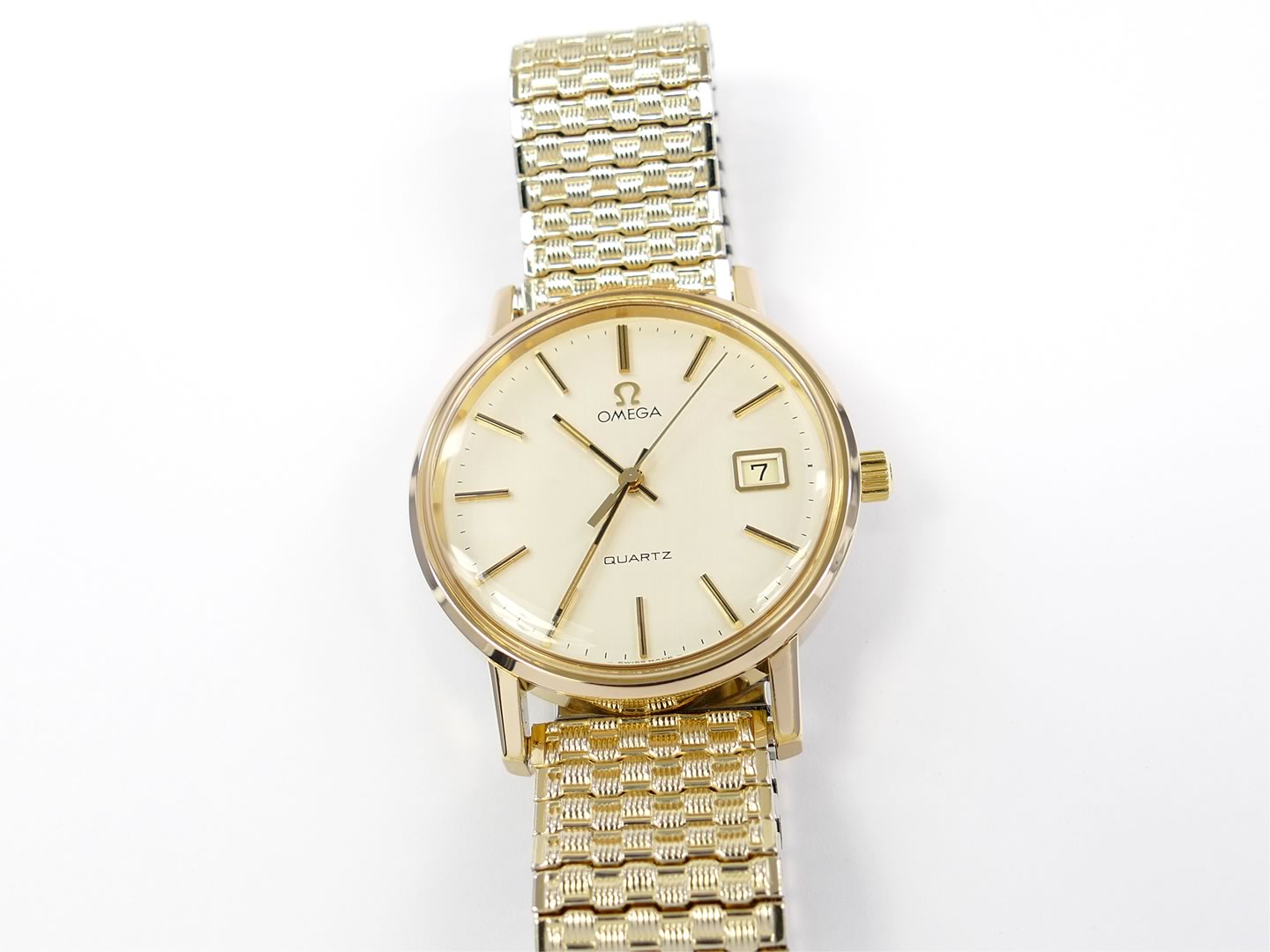 Omega Vintage Quartz Champagne Dial 18k Gold Plated