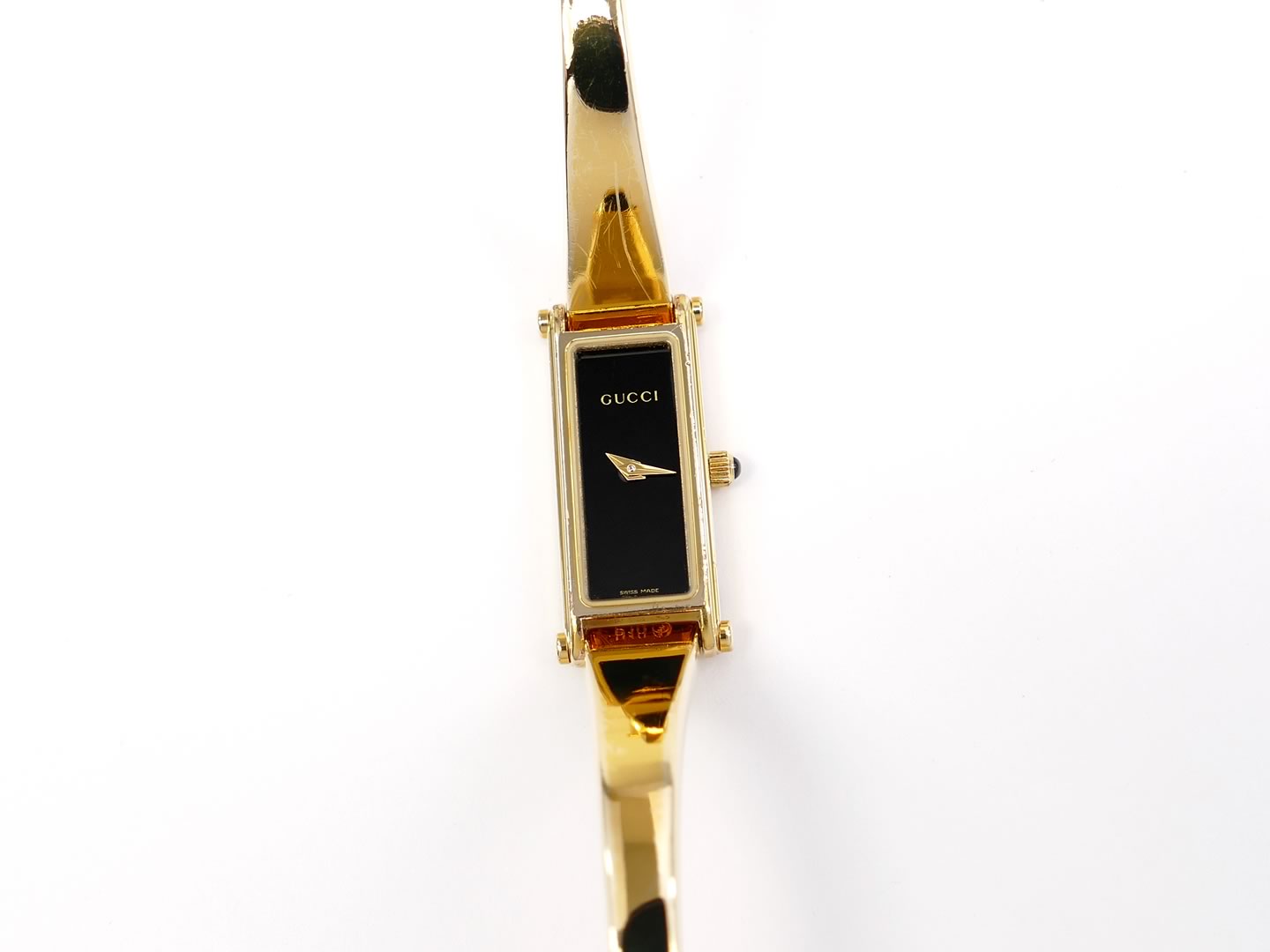 Gucci 1500L Black Dial on 18k Gold Plated Bangle
