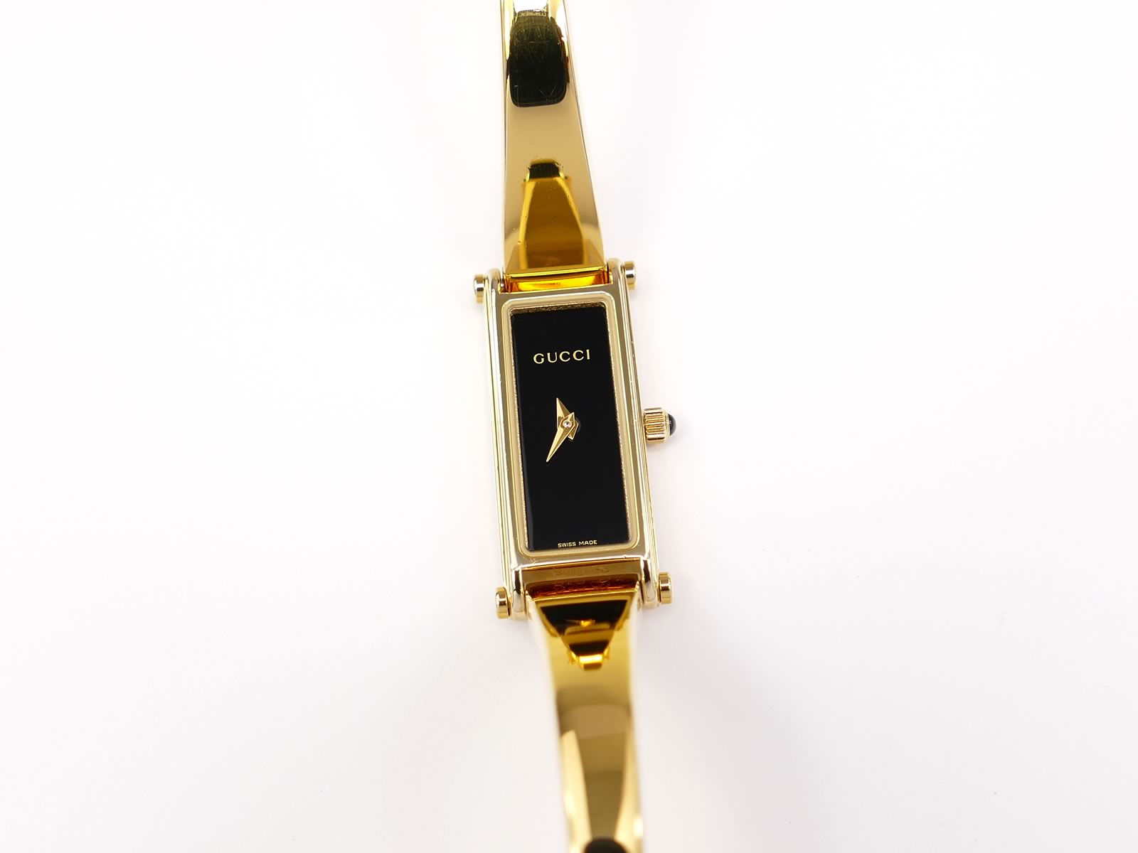 Gucci 1500L Black Dial on 18k Gold Plated Bangle