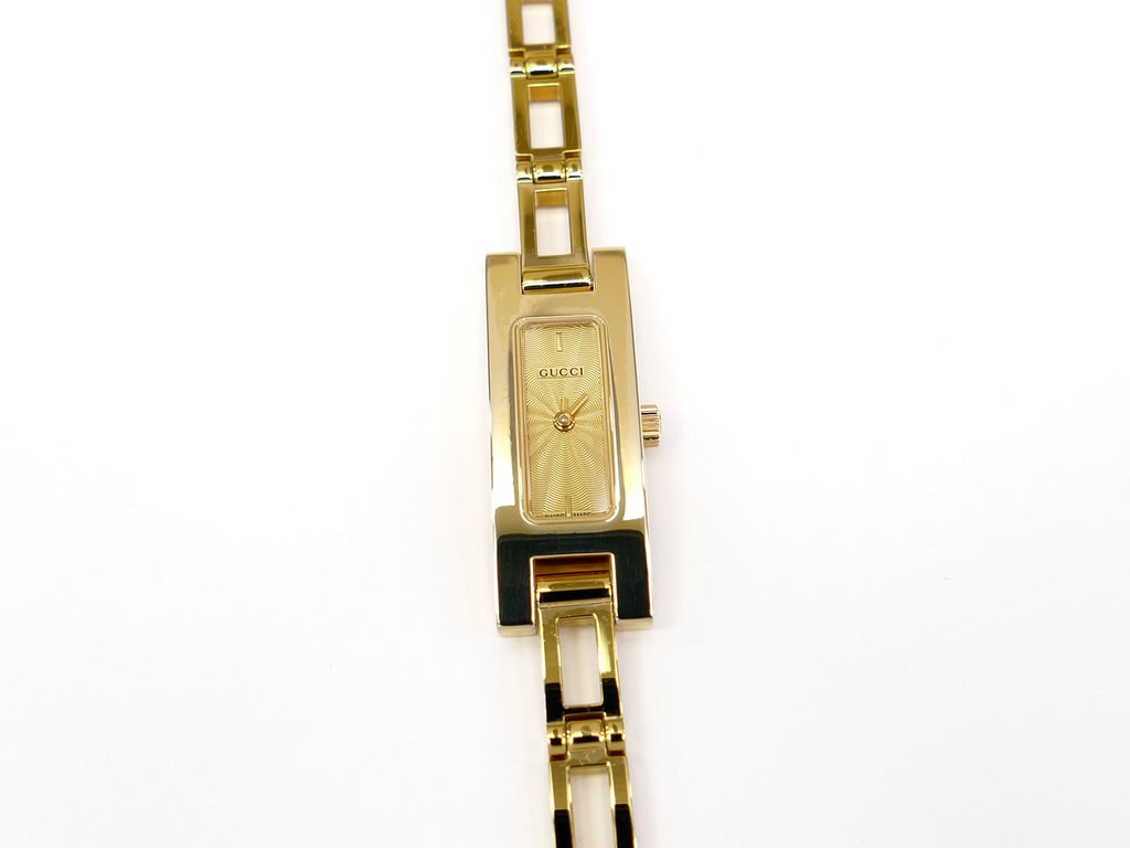Gucci 3900L Champagne Sunburst Rectangular Dial 18k Gold Plated