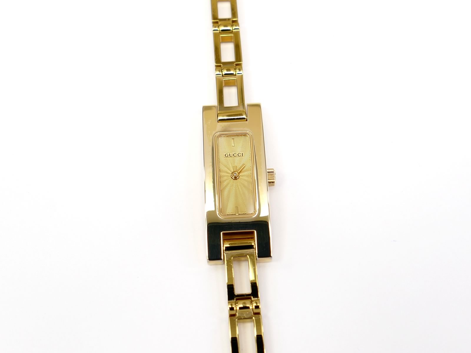 Gucci 3900L Champagne Sunburst Rectangular Dial 18k Gold Plated