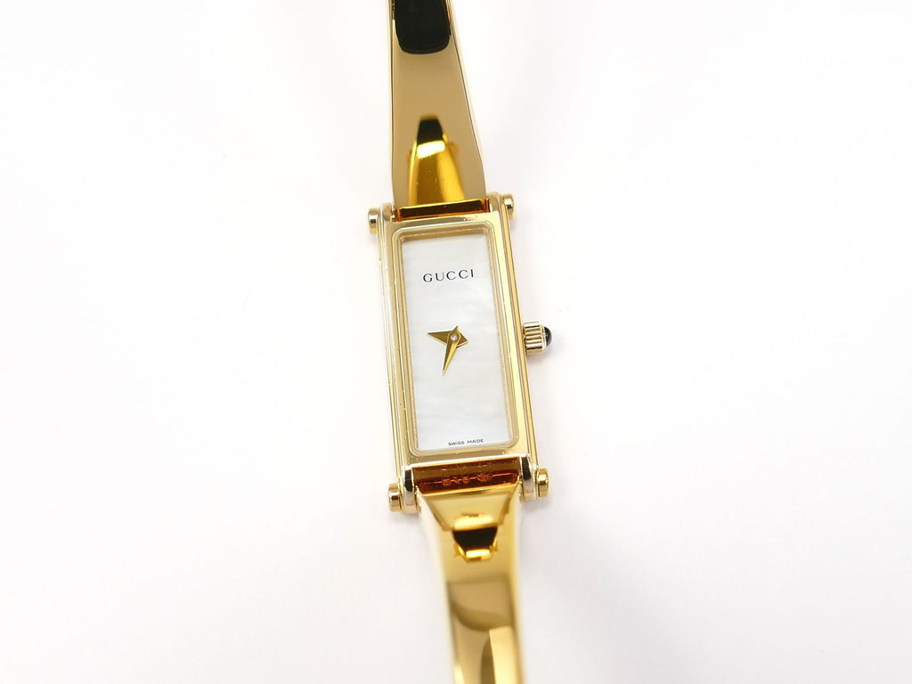 Gucci 1500L White Mother of Pearl Dial on 18k Gold Plated Bangle