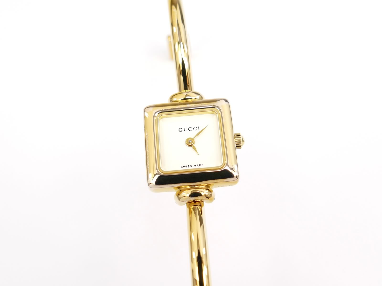 Gucci 1900L White Dial Square Quartz Watch on 18k Gold Plated Bangle