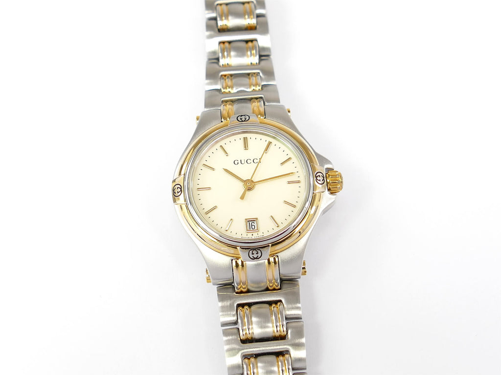 Gucci 9040L Cream Dial on Stainless Steel & 18k Gold Plated Bracelet