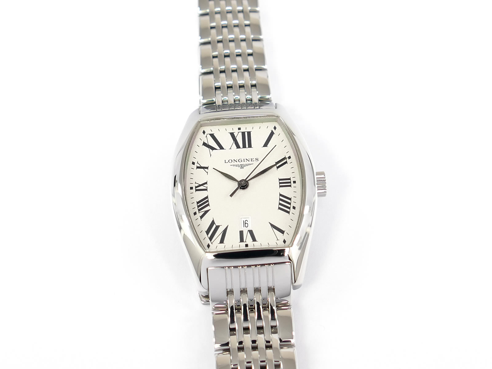 Longines Evidenza Silver Roman Numeral Tonneau Case L2.155.4.71.6