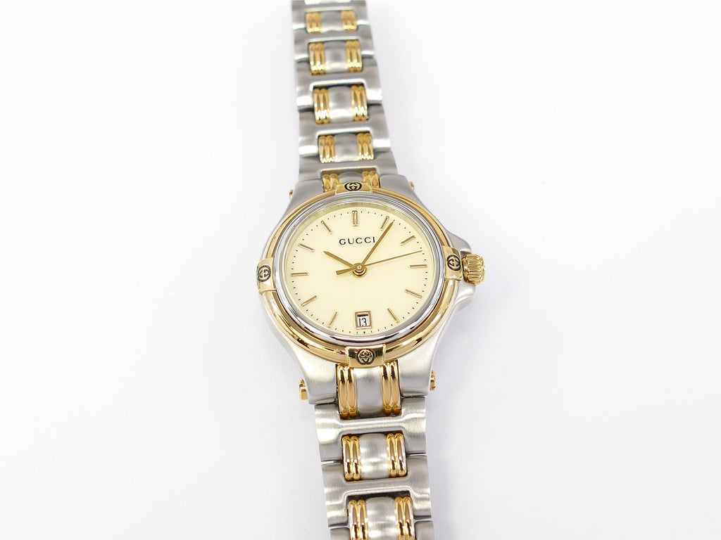 Gucci 9040L Cream Dial on Stainless Steel & 18k Gold Plated Bracelet