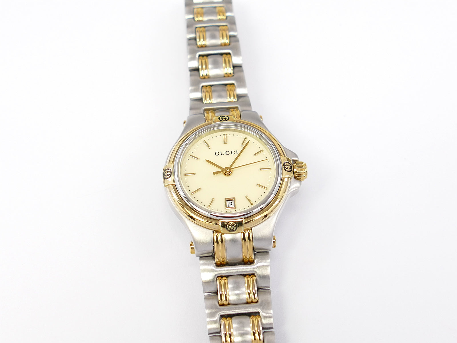 Gucci 9040L Cream Dial on Stainless Steel & 18k Gold Plated Bracelet