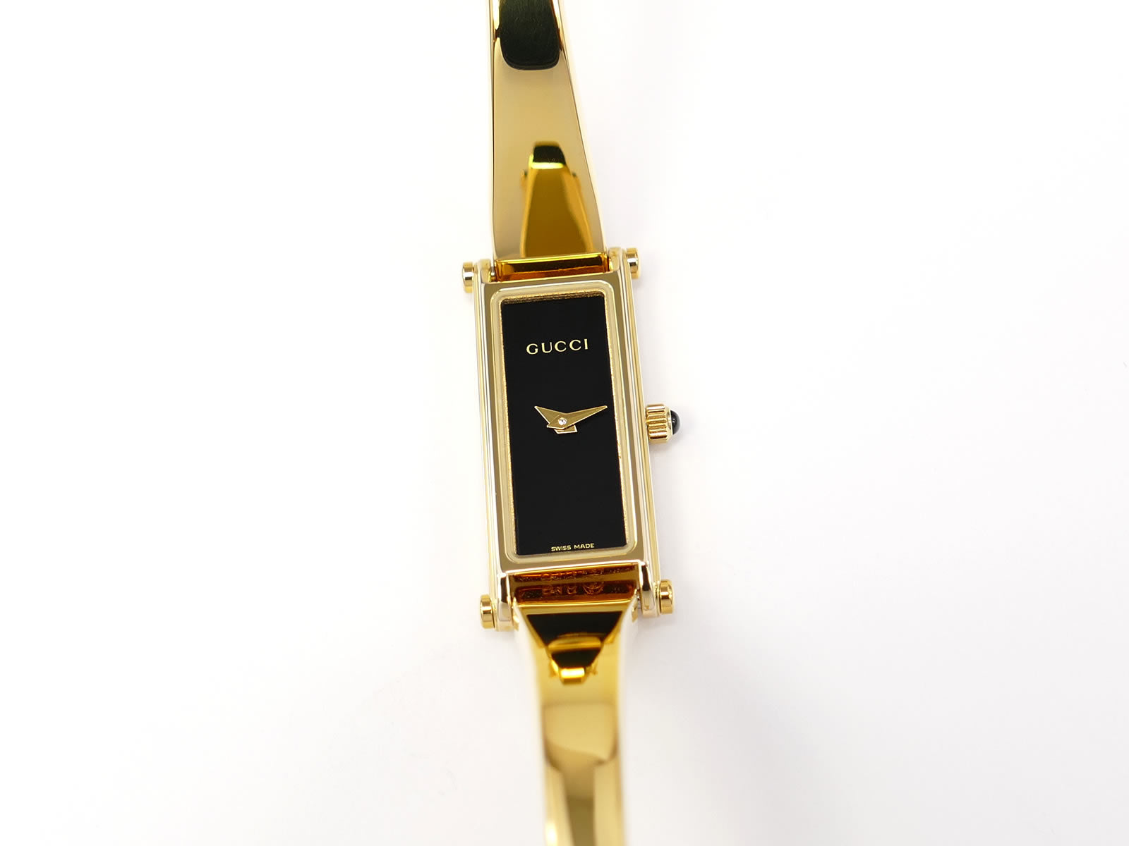 Gucci 1500L Black Rectangular Dial on 18k Gold Plated Bangle