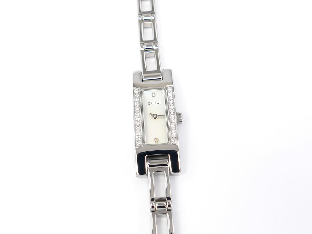 Gucci 3900L White Mother of Pearl Rectangular Dial with 2 diamonds