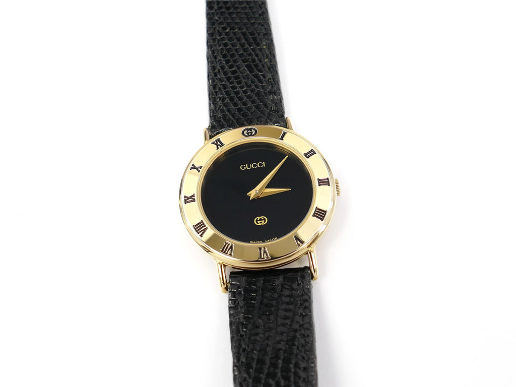 Gucci 3000L Black Dial 18k Gold Plated