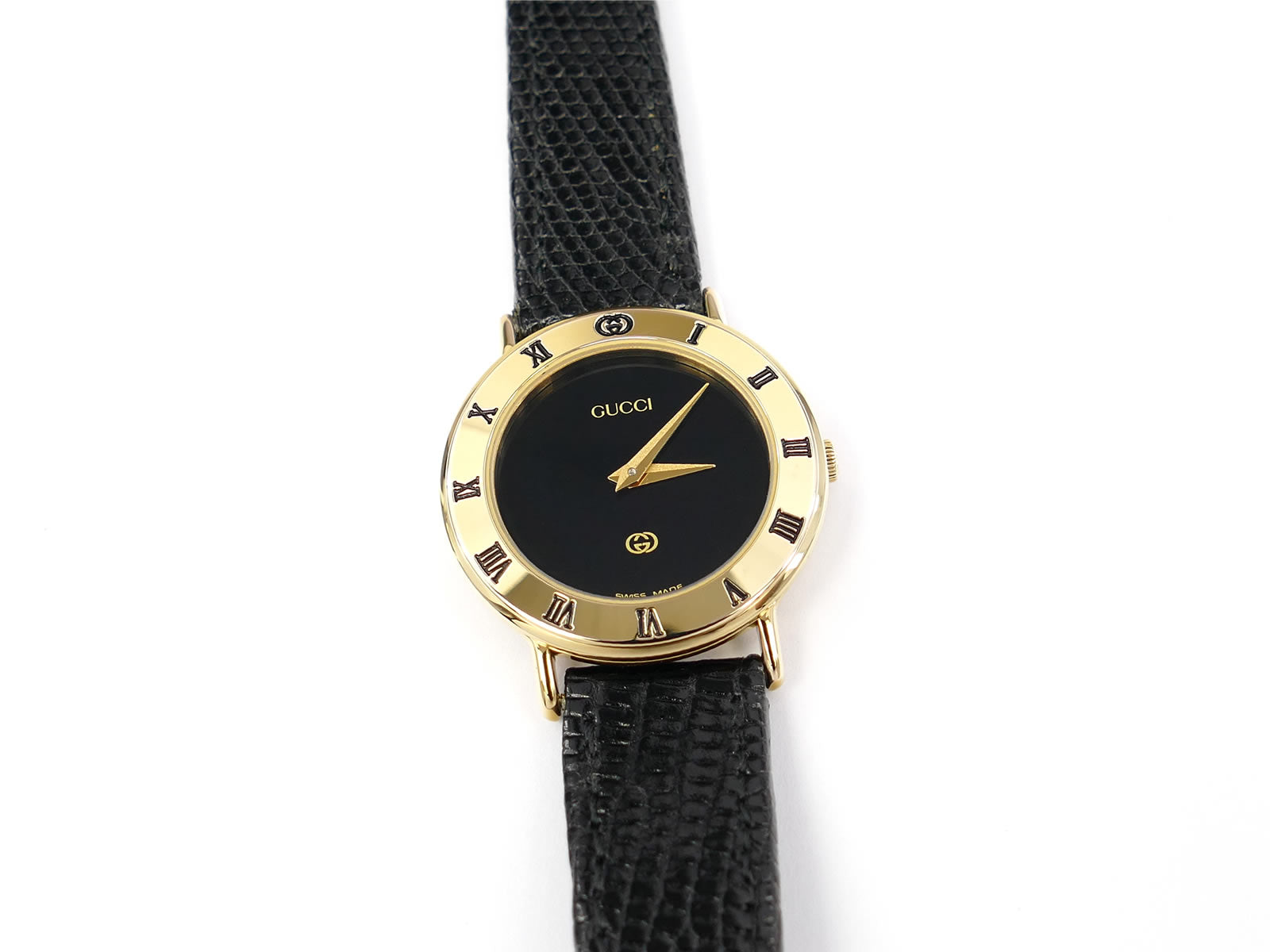 Gucci 3000L Black Dial 18k Gold Plated