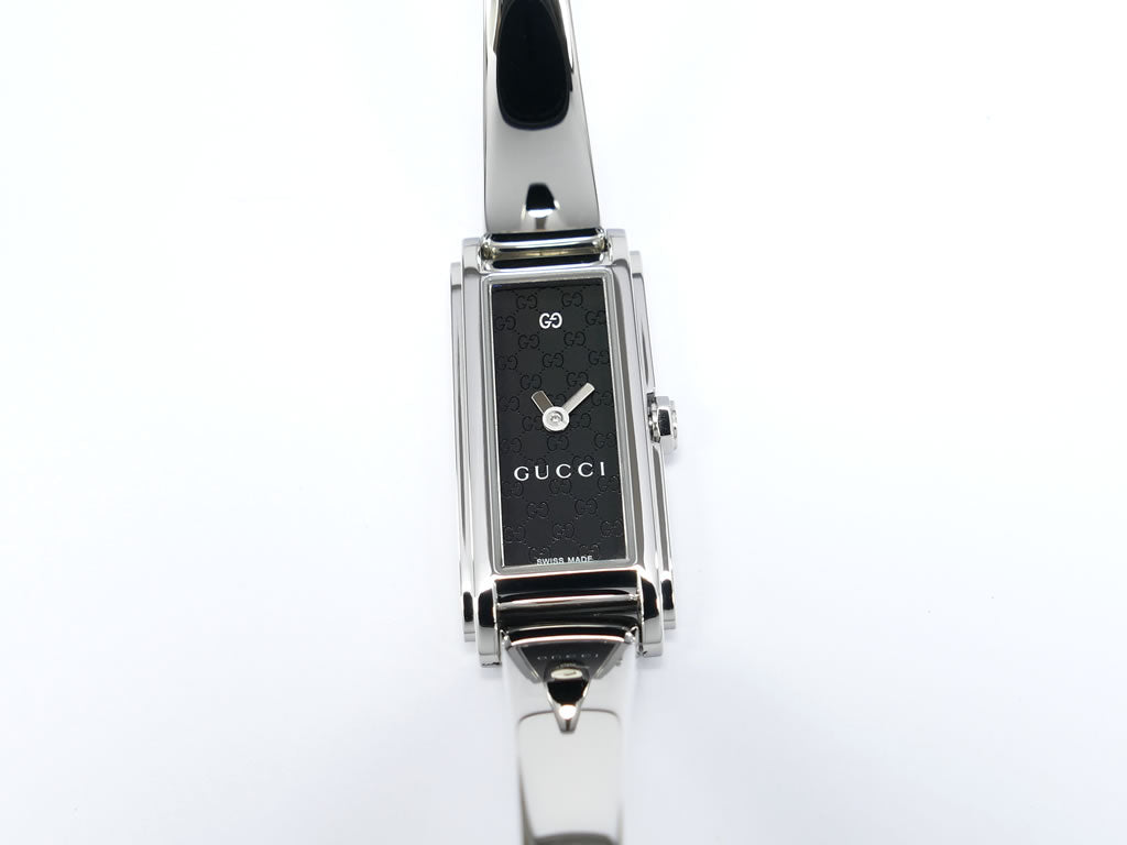 Gucci G-Line 109 Stainless Steel Bangle Watch w/ Rectangular Black Double G Dial