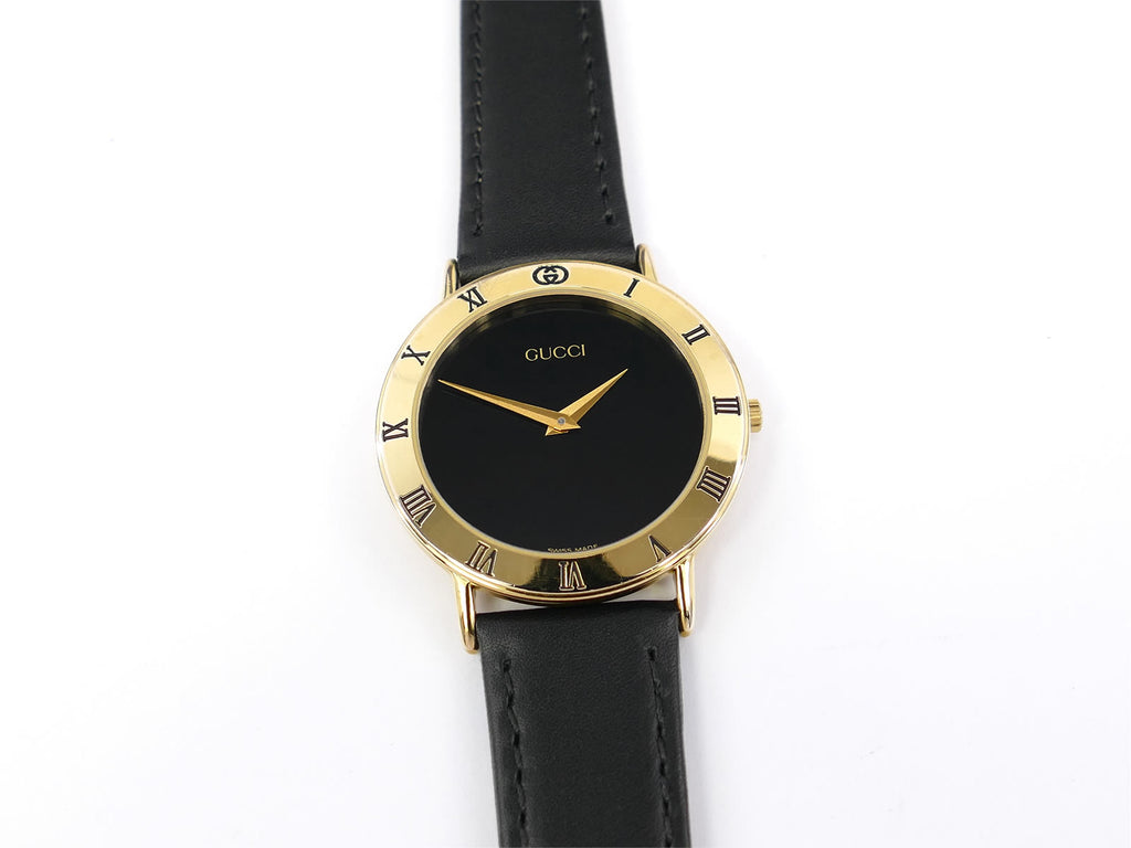 Gucci 3000M Black Dial 18k Gold Plated 