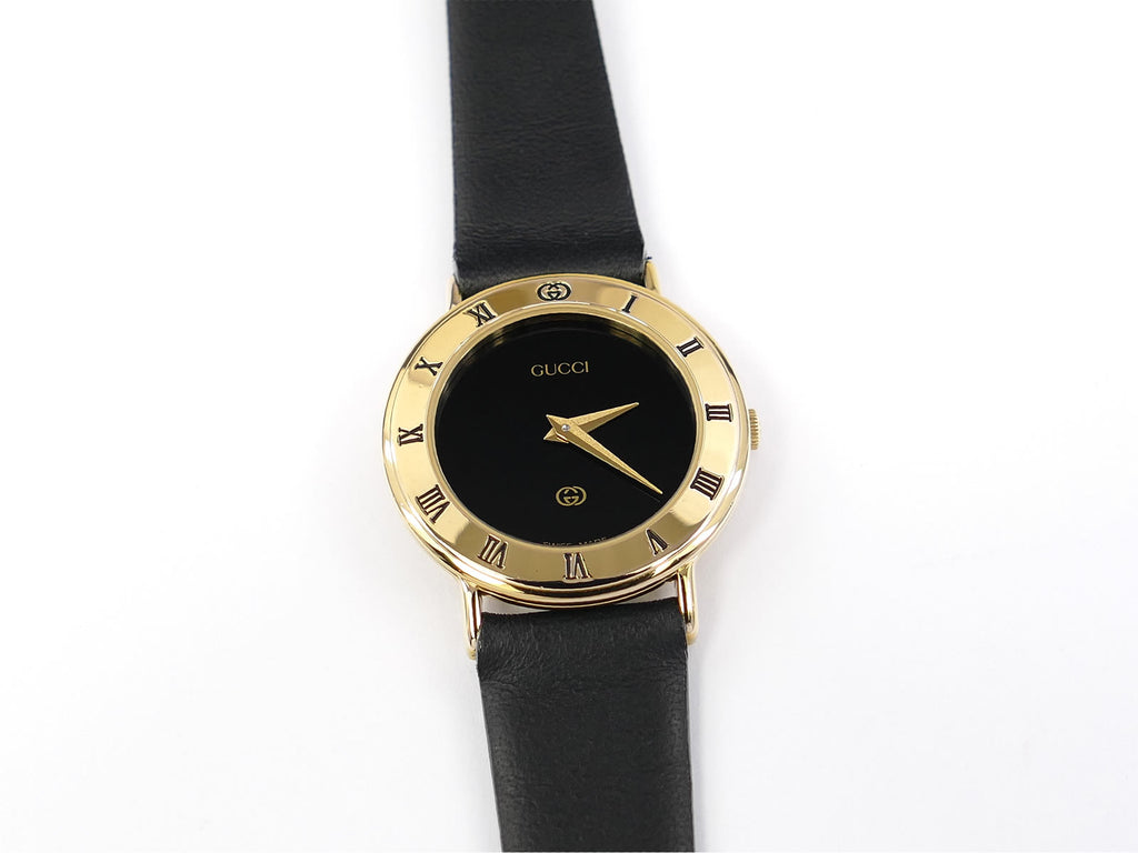 Gucci 3000L Black Dial 18k Gold Plated