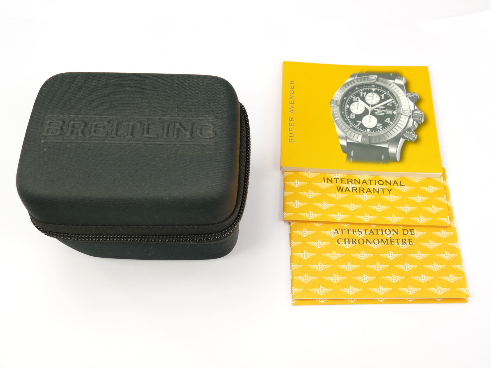 Breitling Super Avenger A13370 travel box and papers