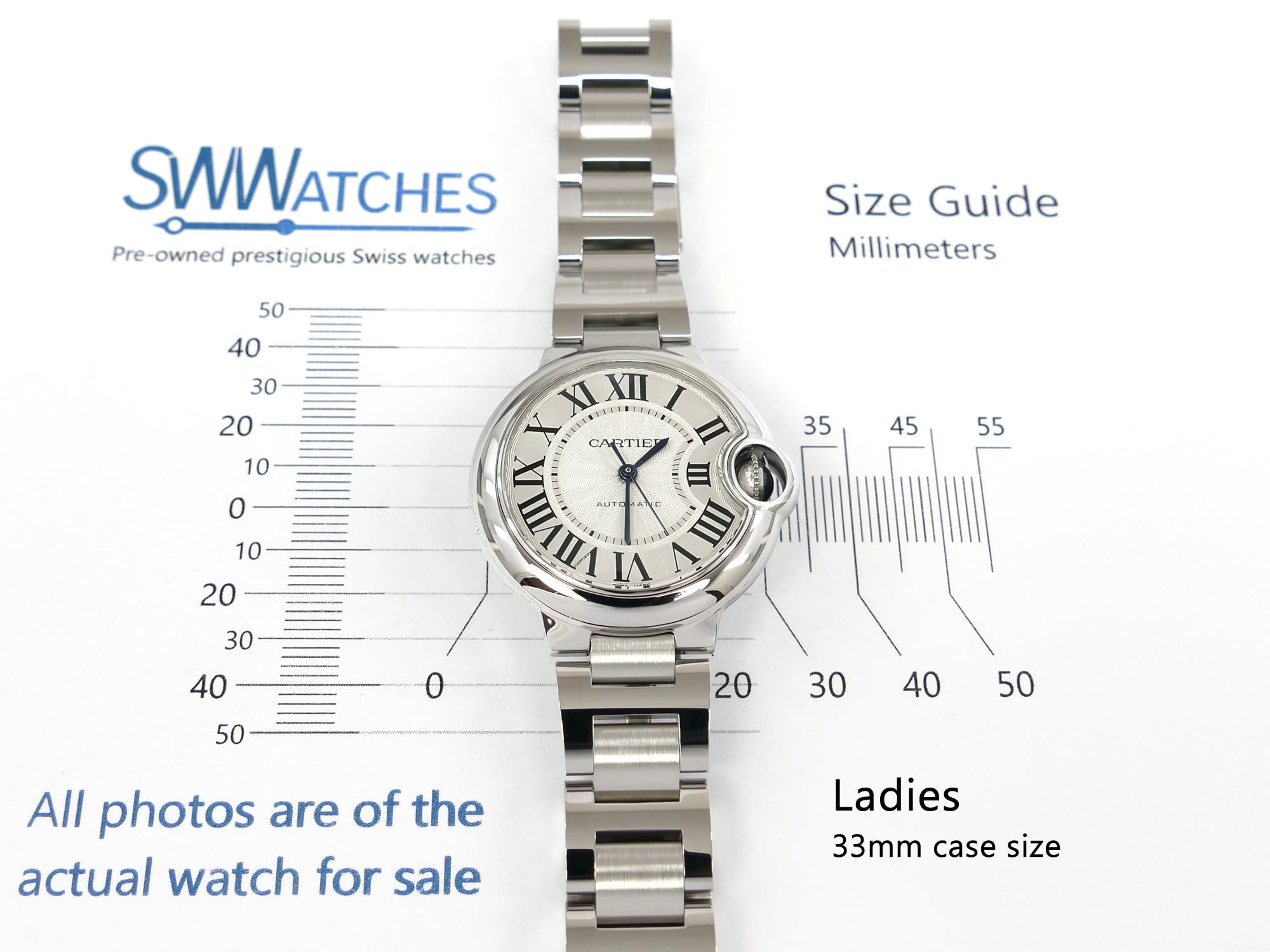 Cartier Ballon Bleu W6920071 Silver Dial Ladies 33mm case size