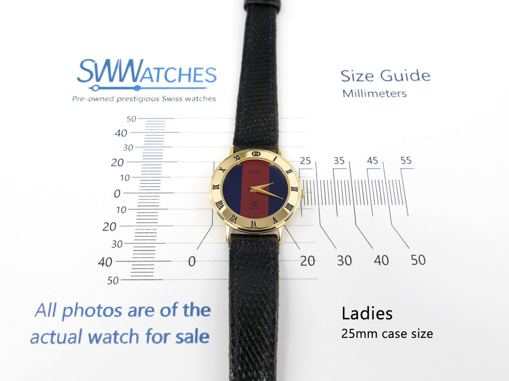Gucci 3000L Red / Blue Dial 25mm Ladies case size