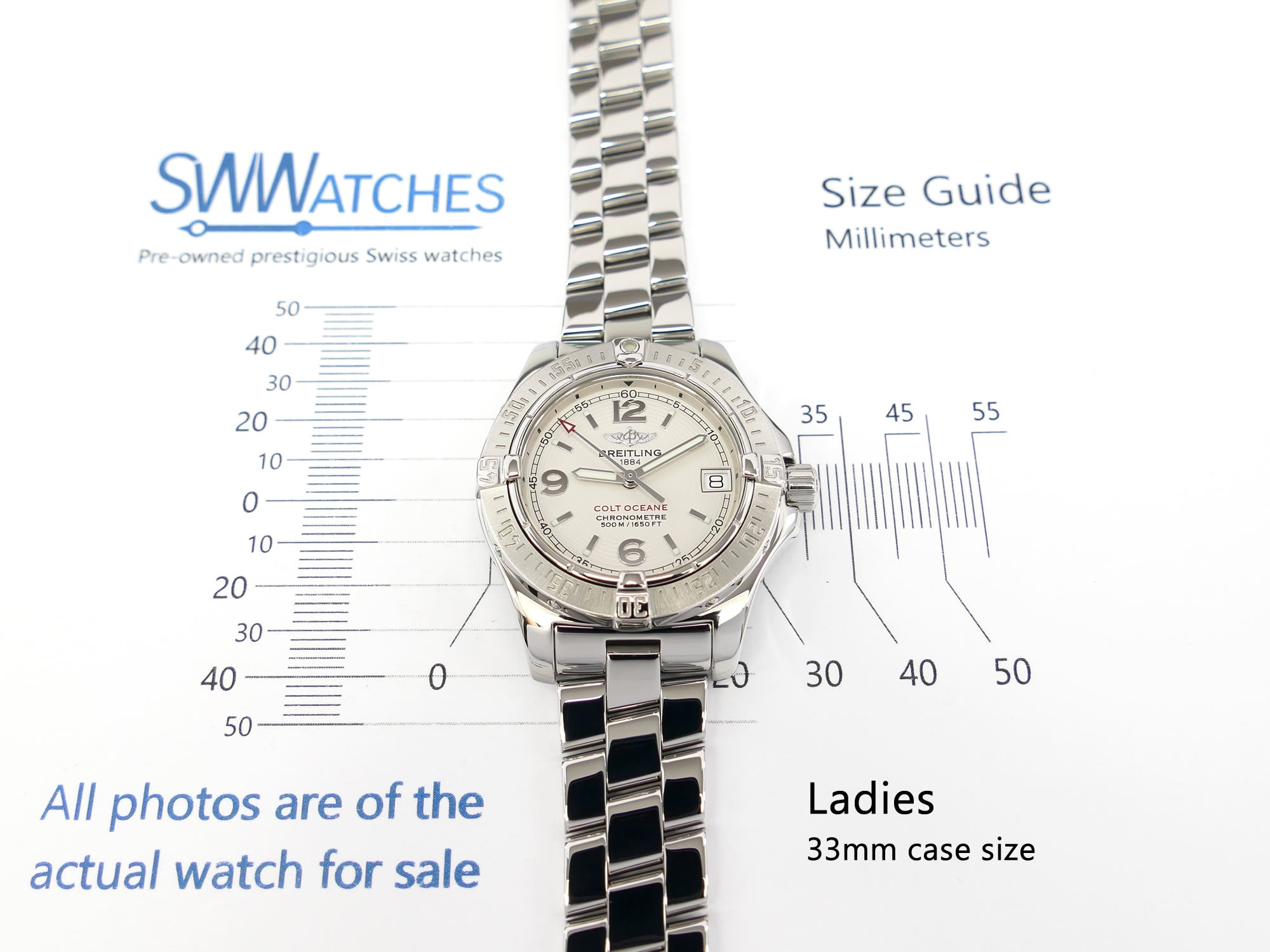 Breitling Colt Oceane A77380 Ladies 33mm case size