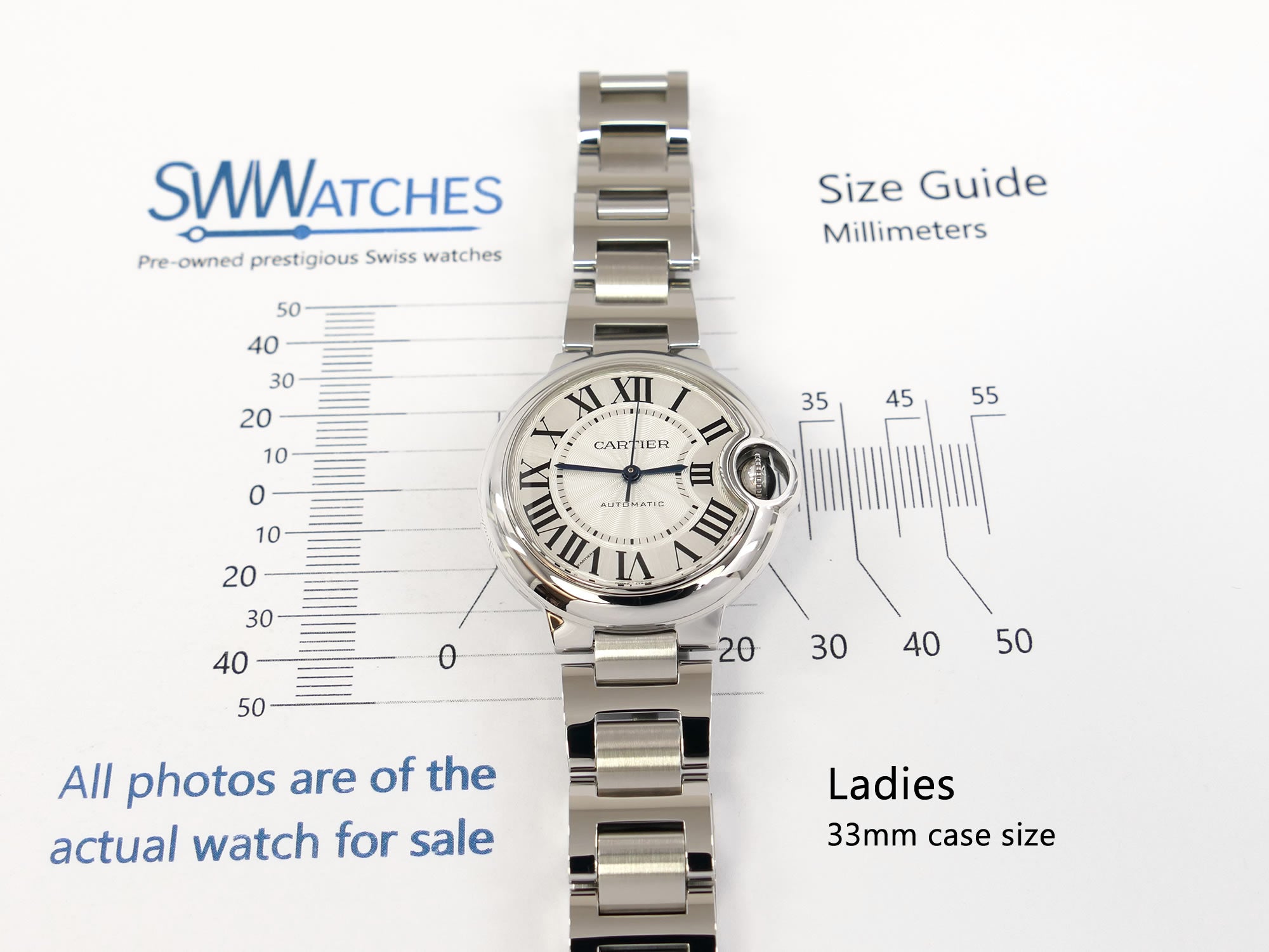 Cartier Ballon Bleu W6920071 Ladies 33mm case size