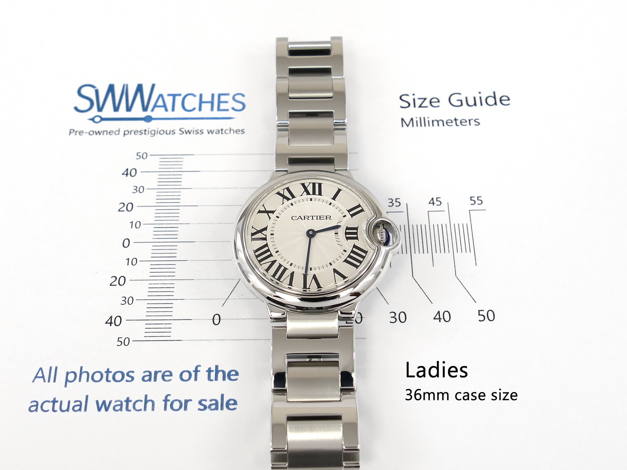 Cartier Ballon Bleu W69011Z4 Ladies 36mm case size