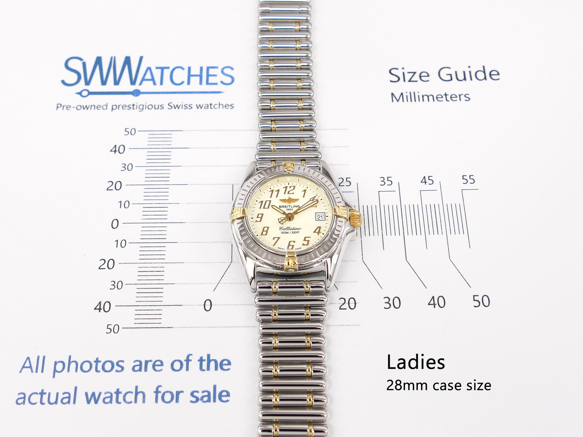 Breitling Callistino B52345 Ladies 28mm case size