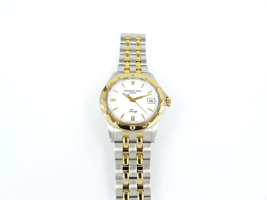 Raymond Weil Tango White Dial 5590-STP-30001 18k gold plated bezel