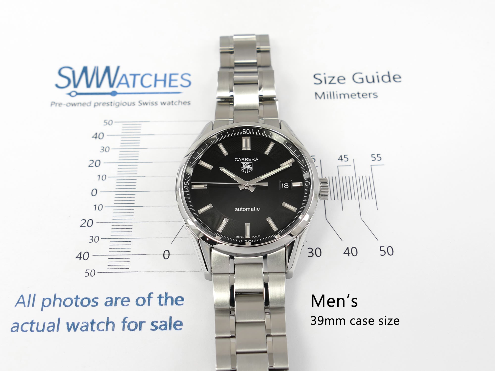 TAG Heuer Carrera WV211B-0 Men's 39mm case size
