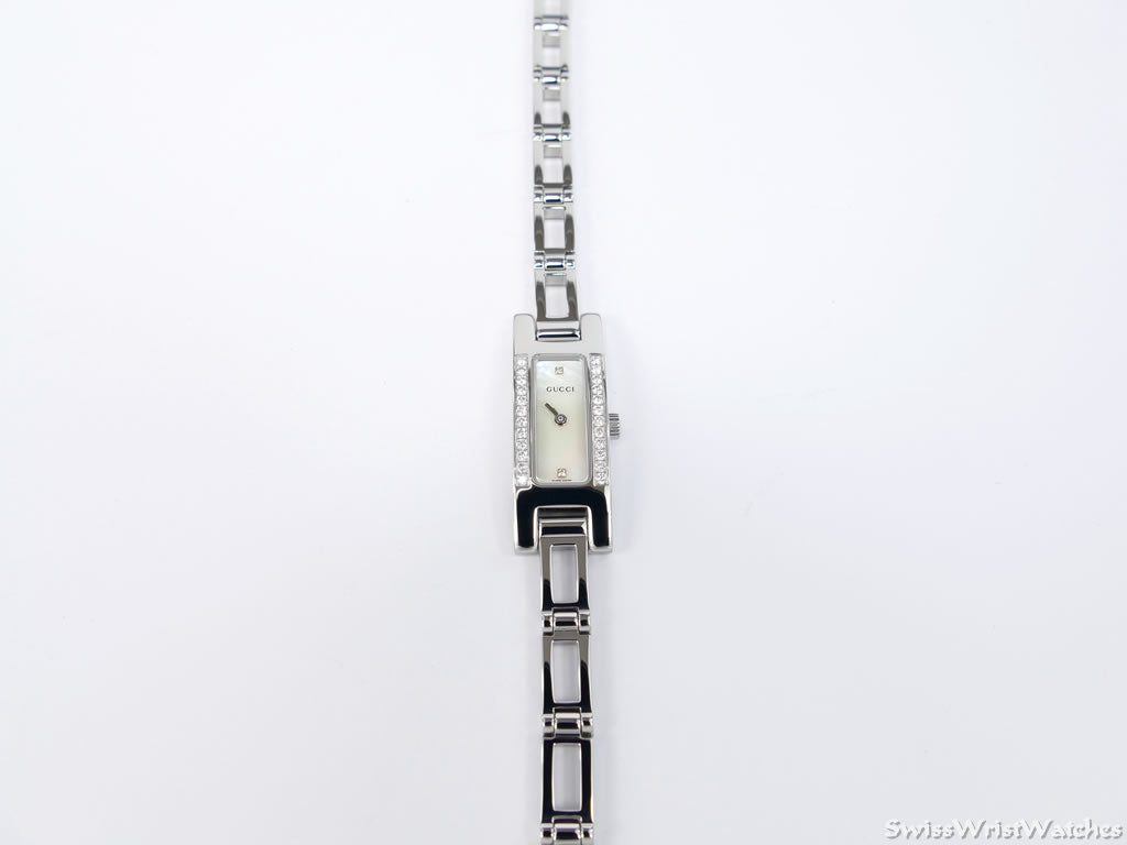 Gucci 3900 L White Mother of Pearl Dial 26 Diamonds Stainless Steel YA039512