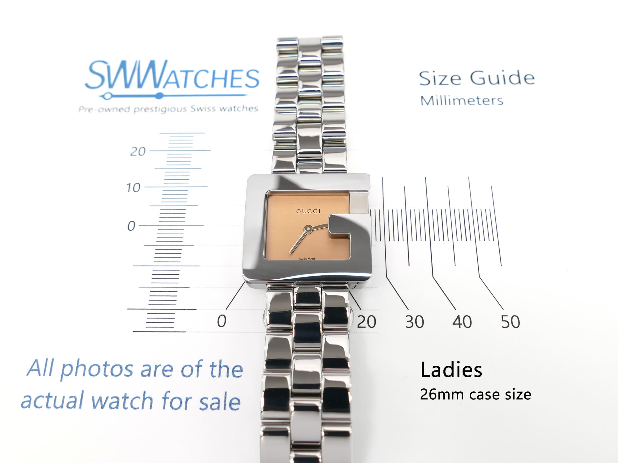 Gucci 3600 Copper / Salmon Pink 26mm Stainless Steel Square