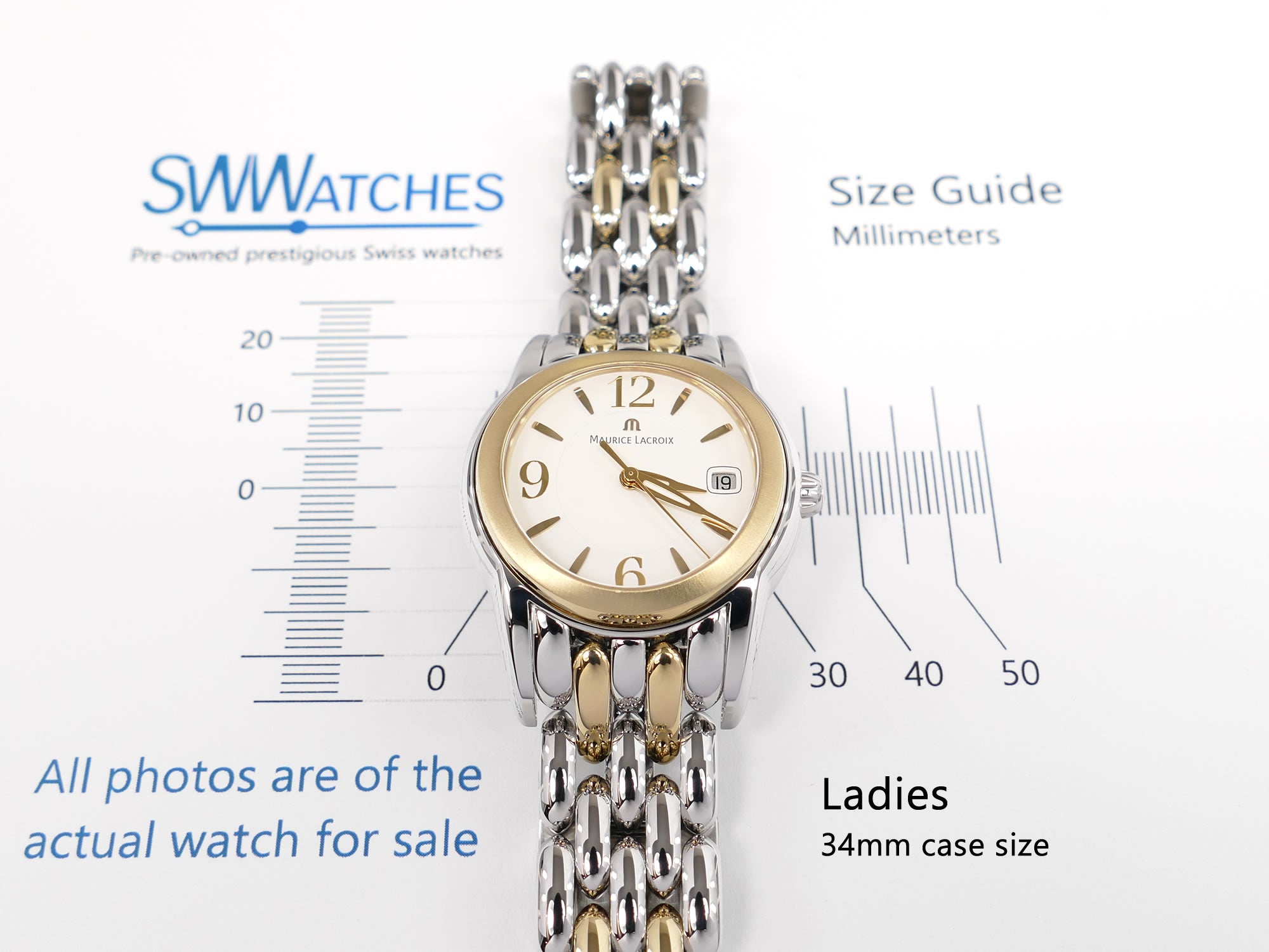 Maurice Lacroix Sphere SH1014 White Dial 34mm 18k Gold Plated