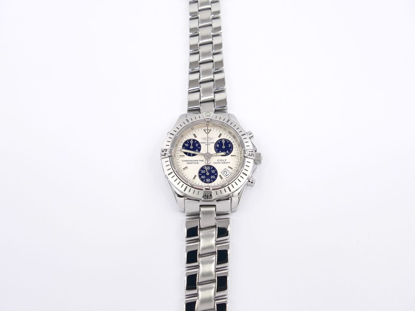 Breitling Colt Chrono A73350 Silver / Blue Dial Chronometer with Tachymeter and date
