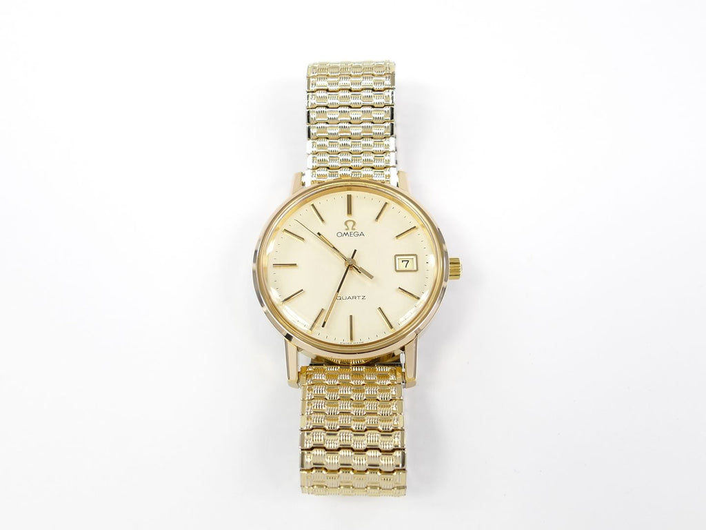 Omega Vintage Quartz Champagne Dial 18k Gold Plated caliber 1342 baton dial