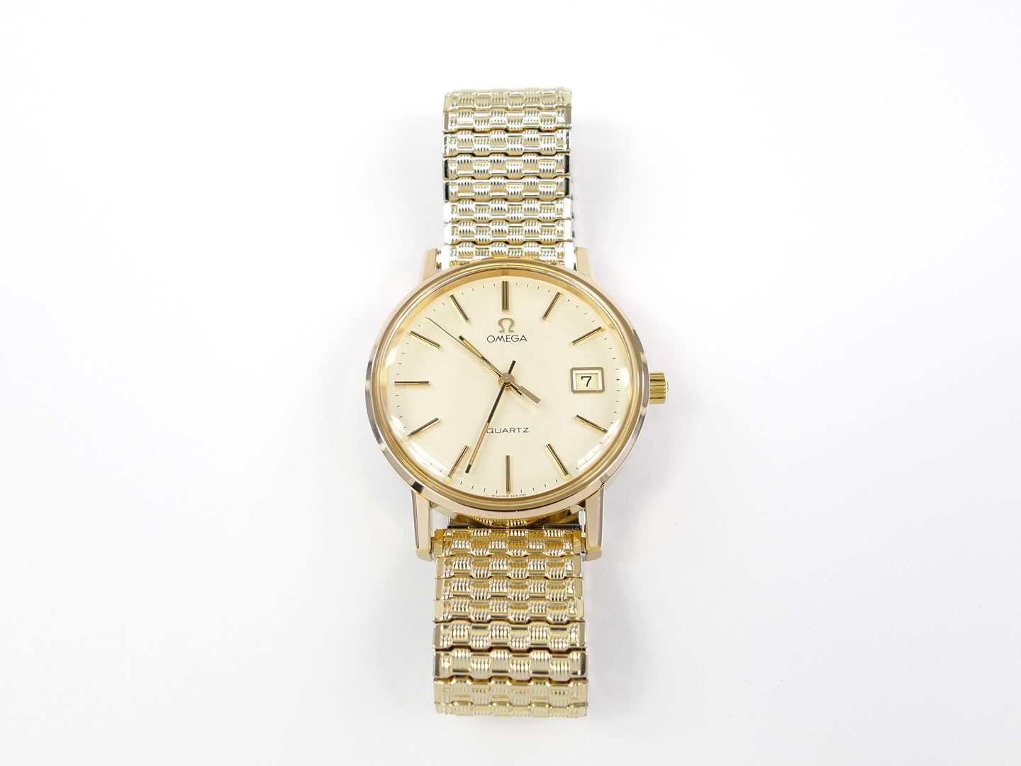 Omega Vintage Quartz Champagne Dial 18k Gold Plated caliber 1342 baton dial