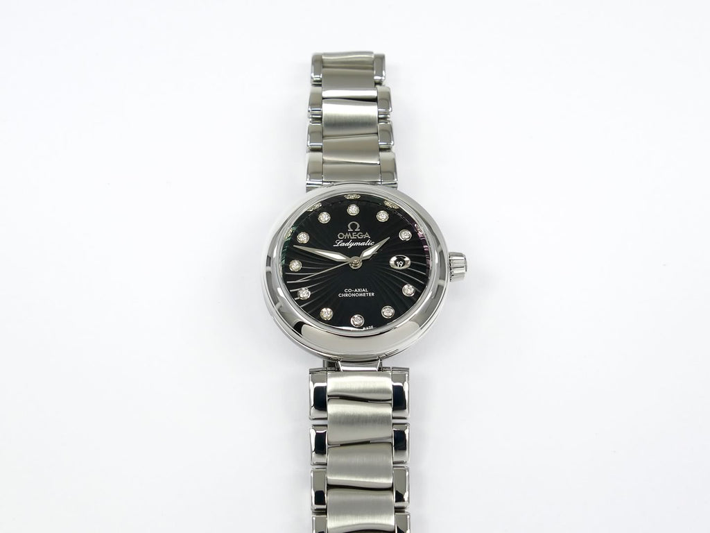 Omega De Ville Ladymatic Black Co-Axial Chronometer 425.30.34.20.51.001 stainless steel bezel