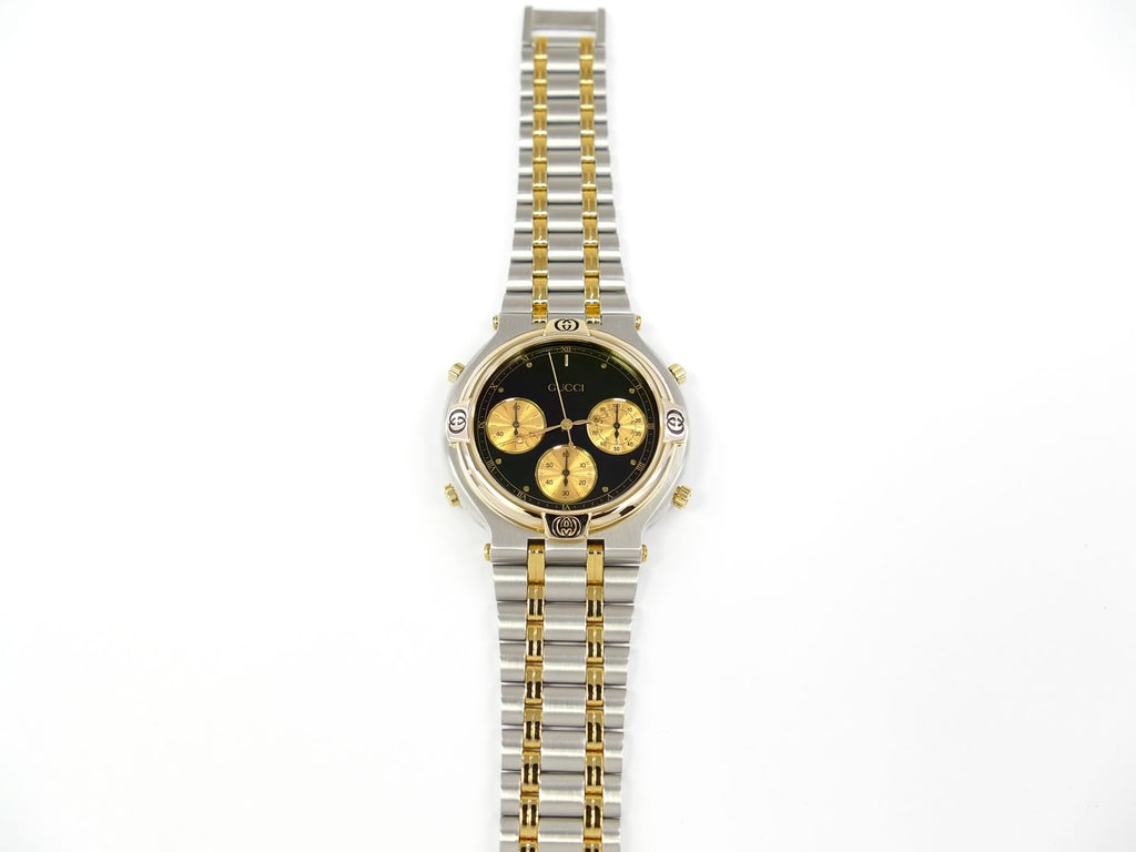 Gucci 9400 Black Stainless Steel & 18k Gold bezel