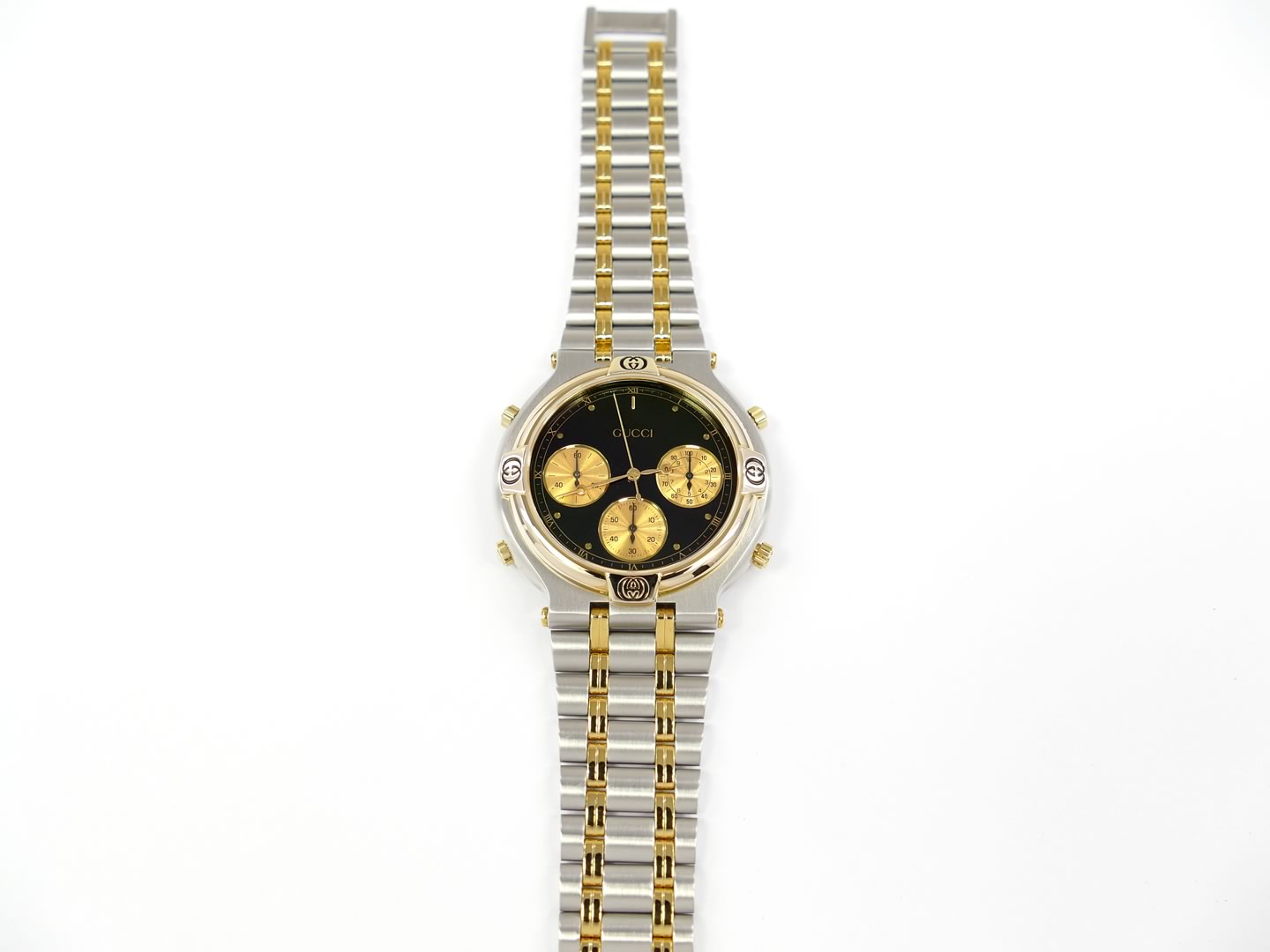Gucci 9400 Black Stainless Steel & 18k Gold bezel