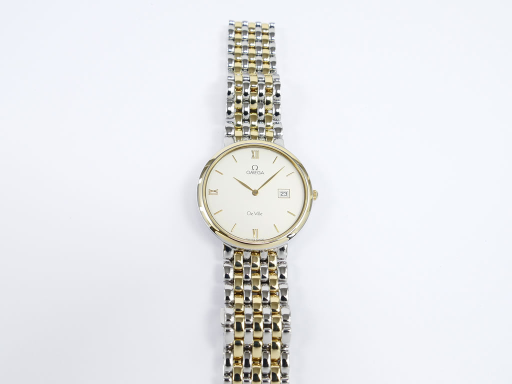 Omega De Ville Silver Dial 396.2379 Solid 18k Gold & Stainless Steel Quartz