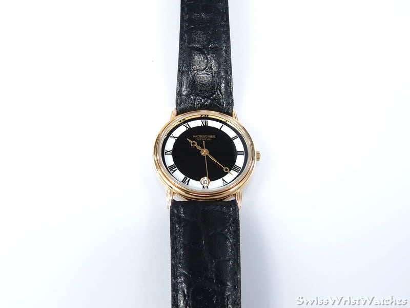 Raymond Weil Black & White Roman Numeral Dial 5532 18k Gold Plated on Leather