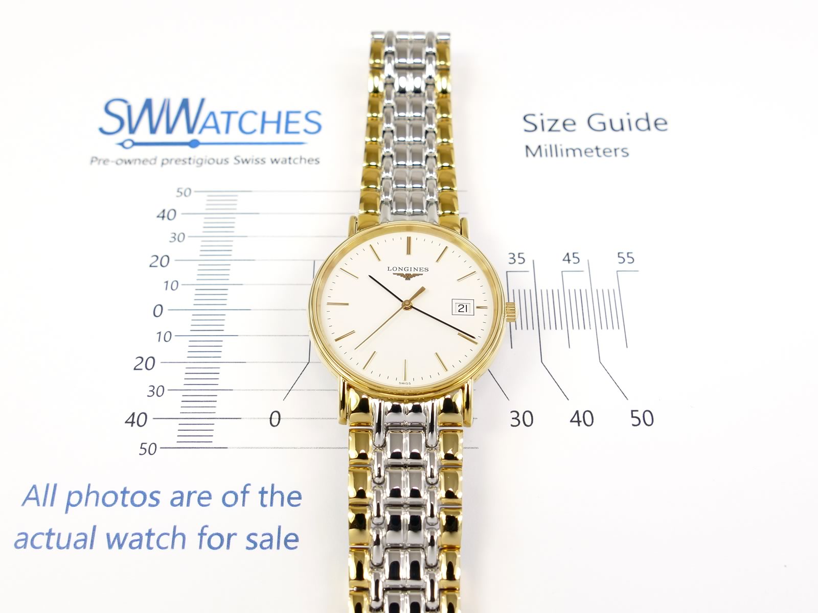 Longines Présence White L4.720.2 case size 33mm