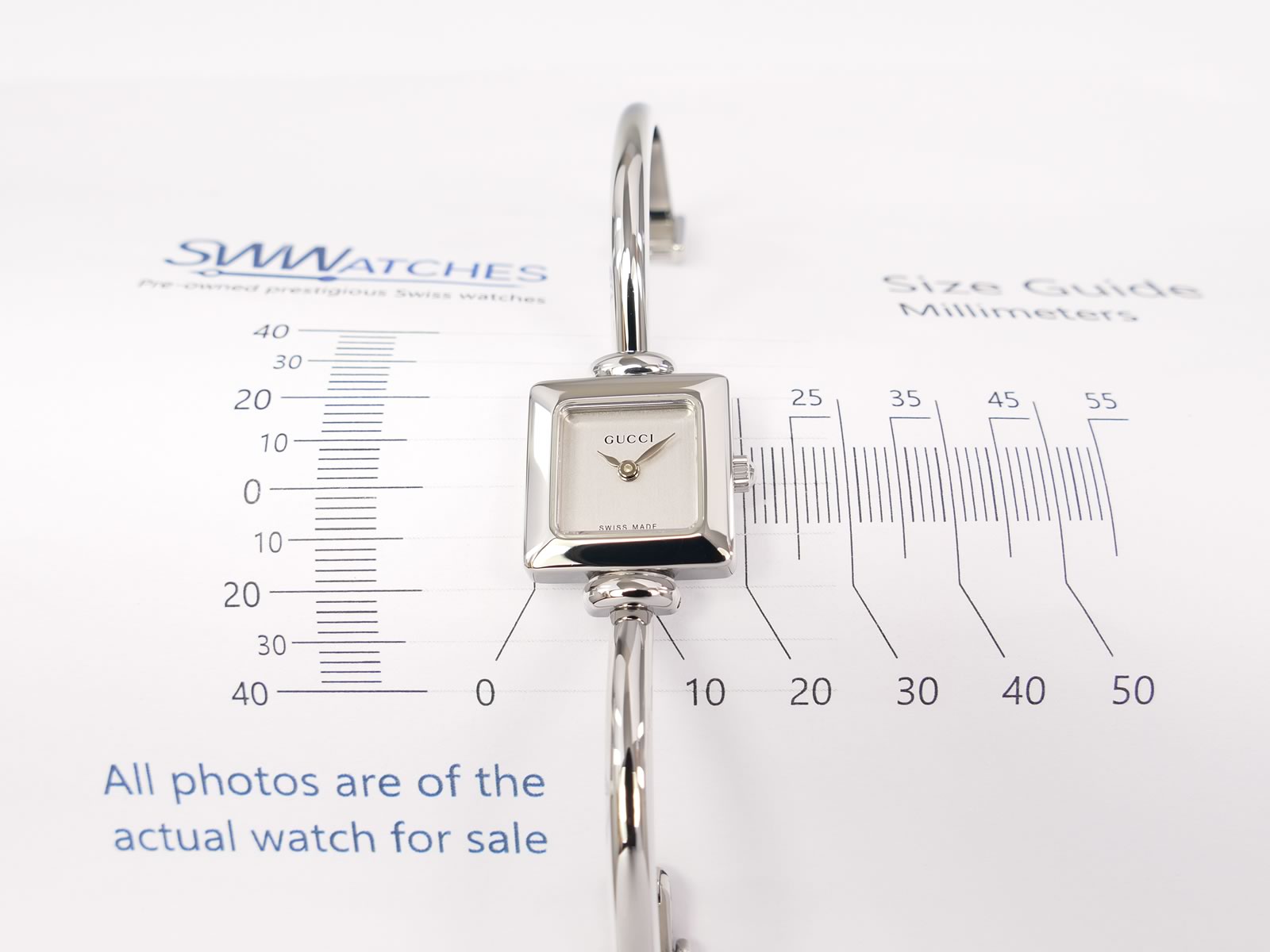 Gucci 1900L Square Silver Dial on Stainless Steel Bangle – SWWatches