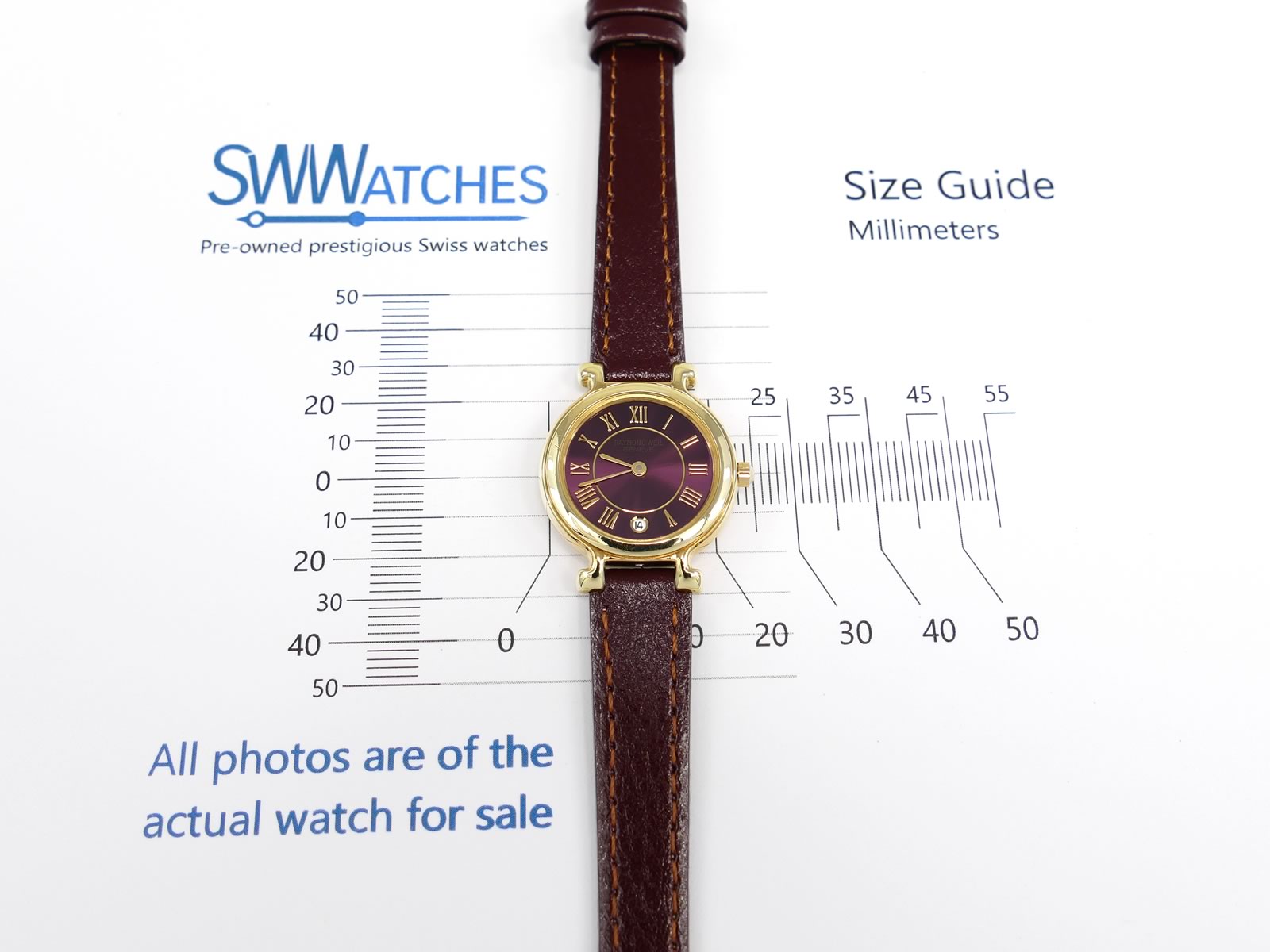 Raymond Weil Traditional Purple 18k Gold Plated 24mm Case size 9936-2