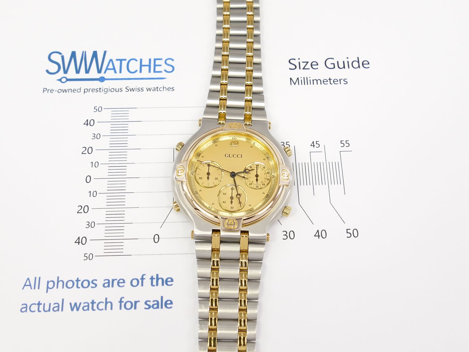 Gucci 9400 Chronograph Champagne 38mm case size
