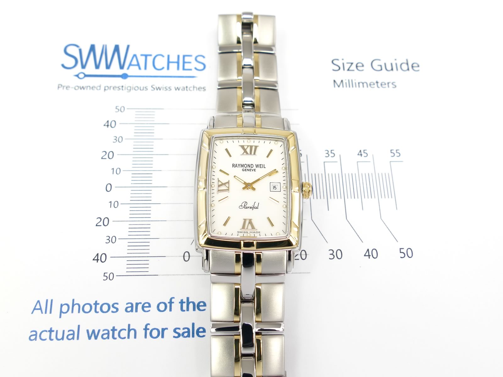 Raymond Weil Parsifal 9340 case size 28 x 44mm