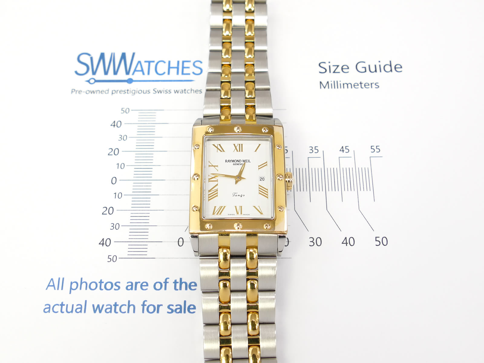 Raymond Weil Tango 5381 case size 28 x 44mm