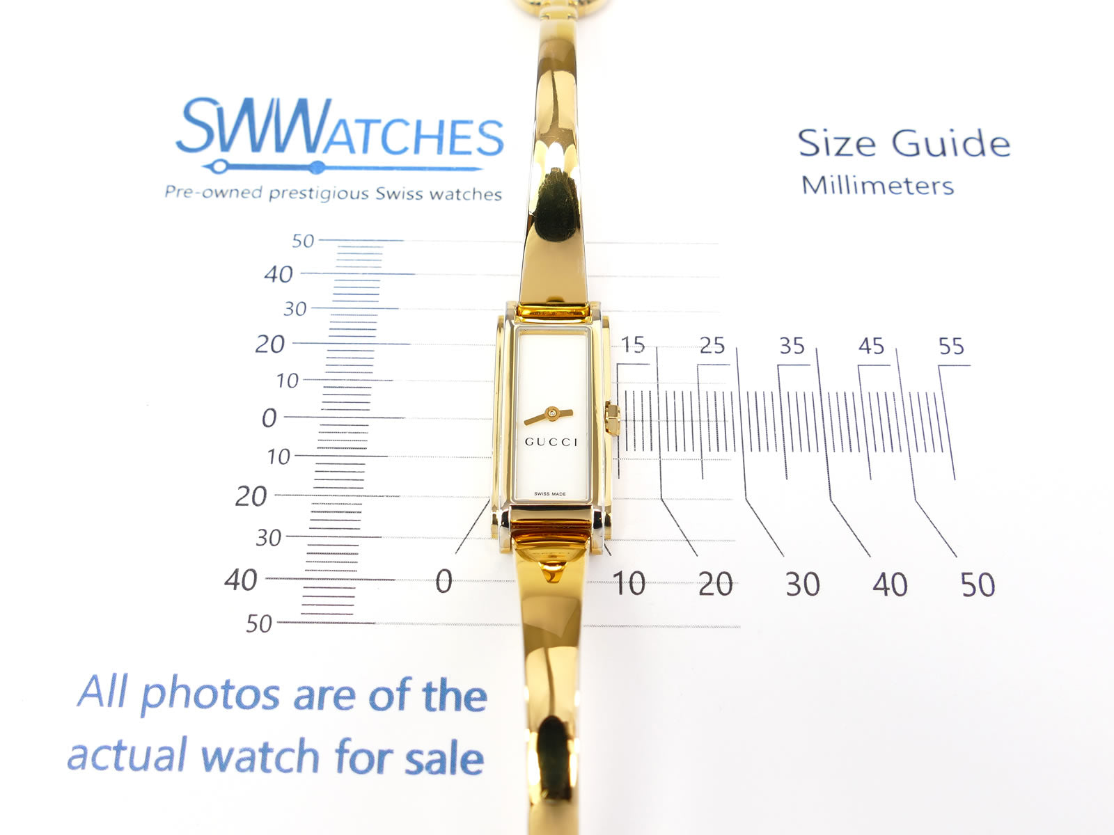 Gucci G-Line 109 Mother of Pearl Dial YA109525 18k Gold Bangle