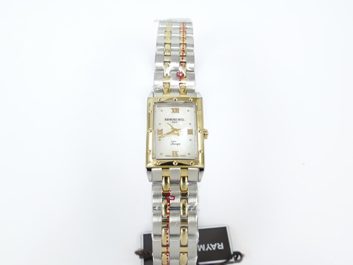 Raymond Weil Tango 5971-STP-00915 rectangular case with 18k gold plated bezel