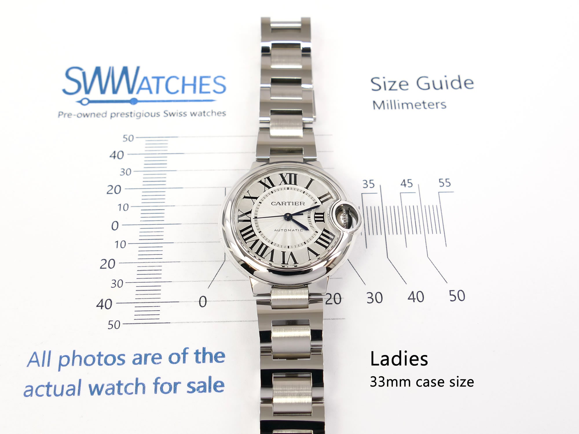 Cartier Ballon Bleu W6920071 case size 33mm ladies