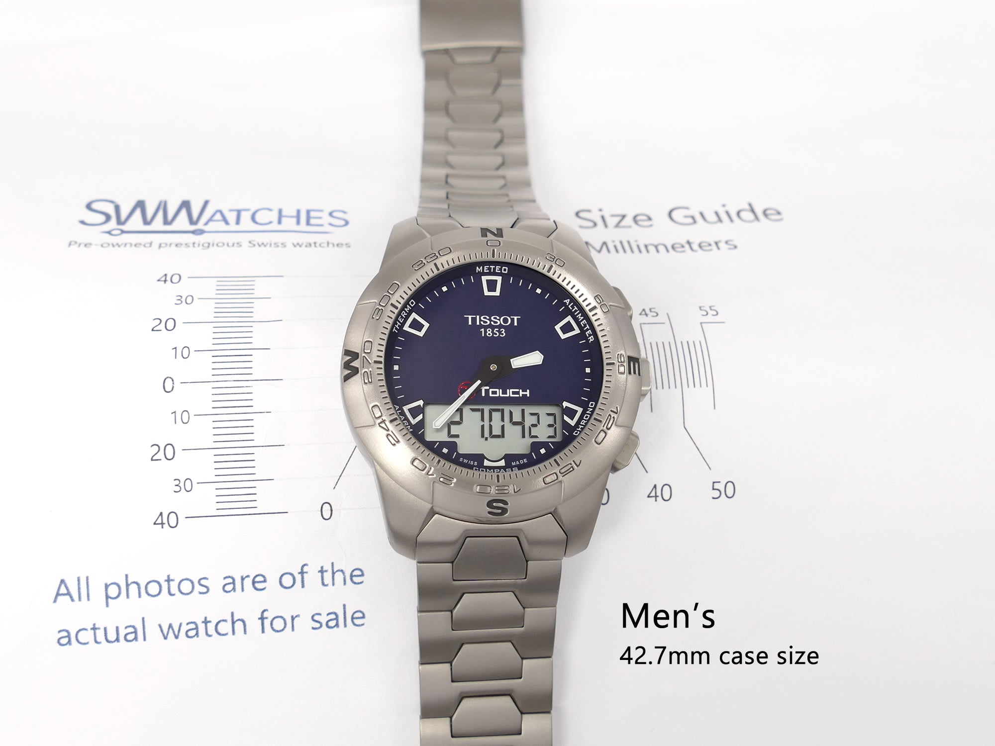 Tissot T-Touch II men's case size 42.7mm