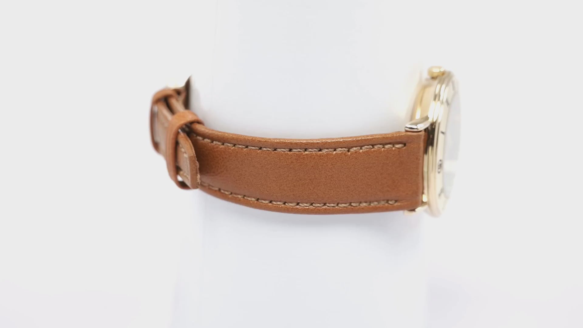 Gucci 3000L Black Dial 25mm Ladies 18k Gold Plated on Brown Strap